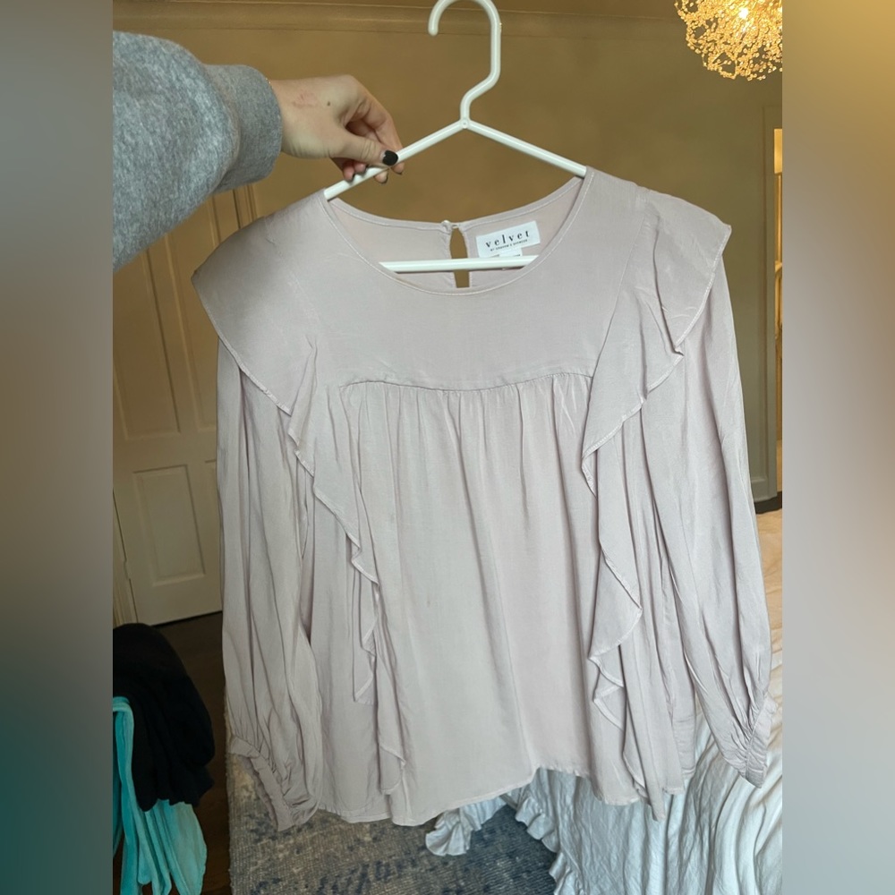 Velvet by Graham & Spencer Ruffle Long Sleeve Blouse in Blush